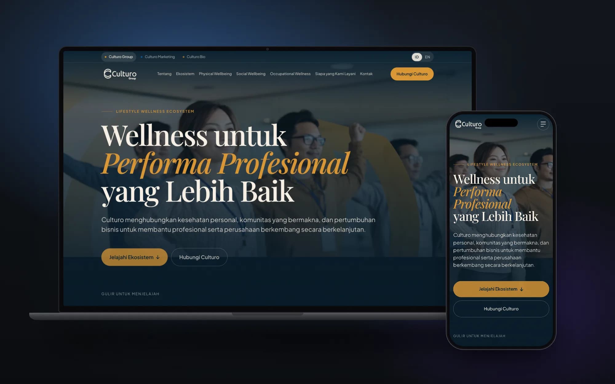 Culturo Group, laptop and phone mockup