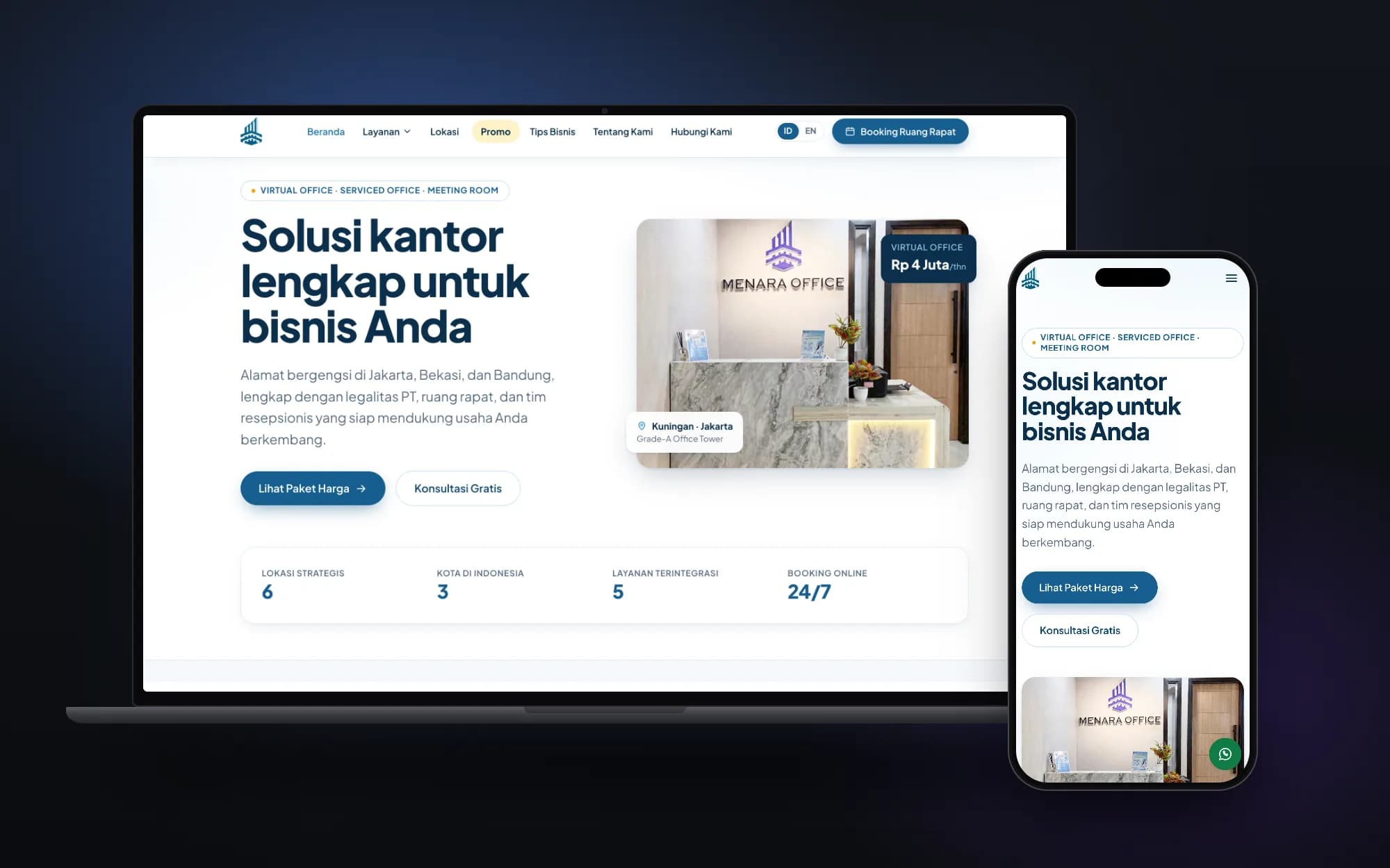 Menara Office, laptop and phone mockup