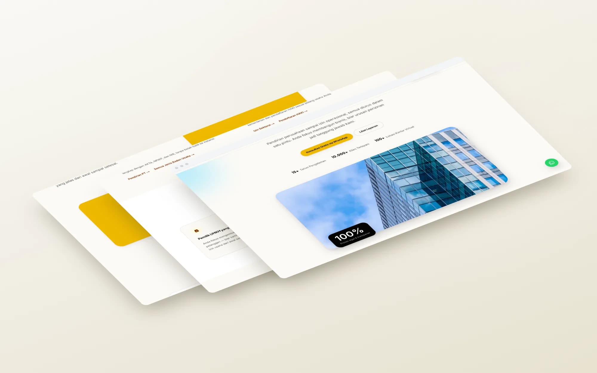 Pakar Izin, page sections shown as floating layers
