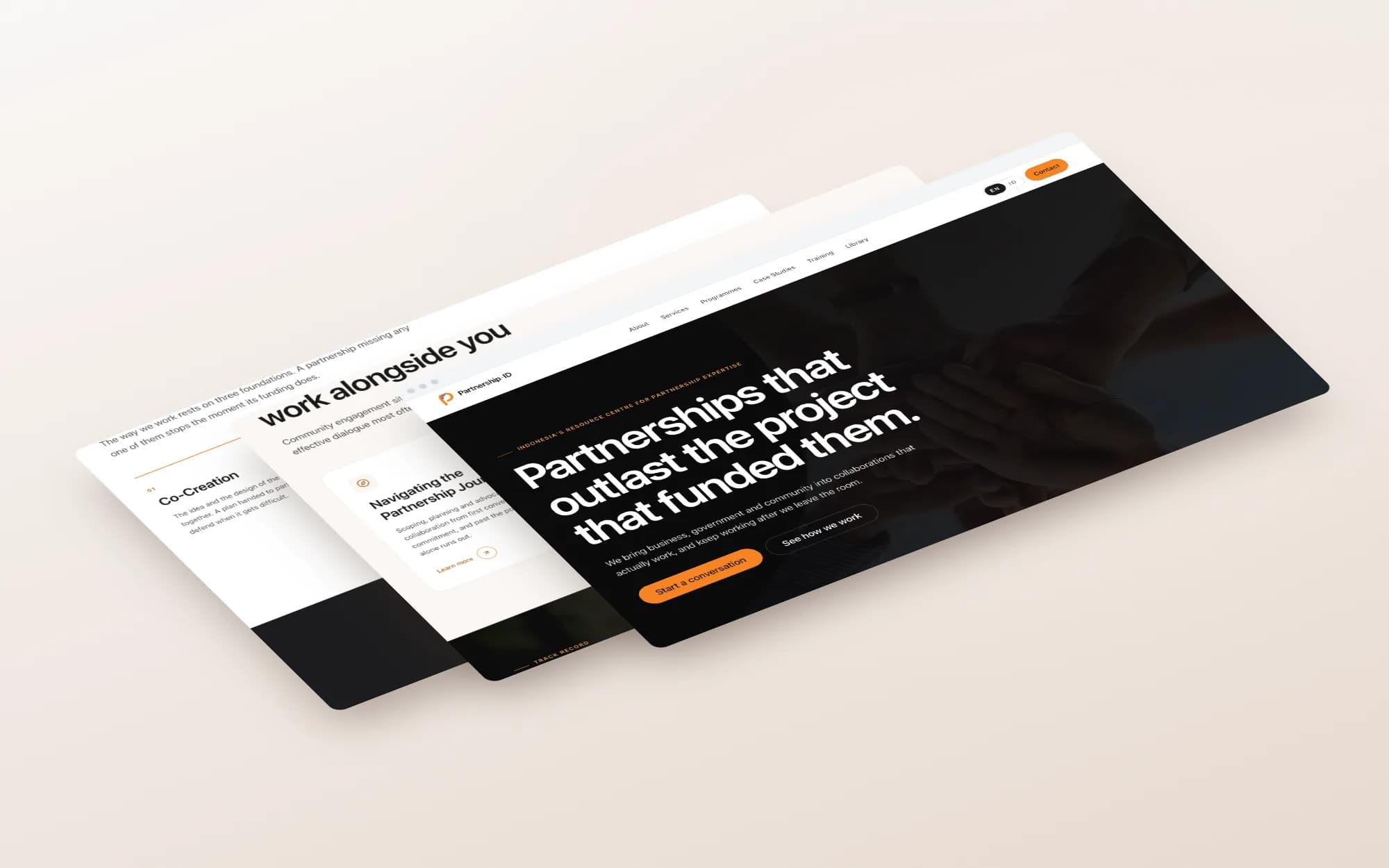 Partnership-ID, page sections shown as floating layers