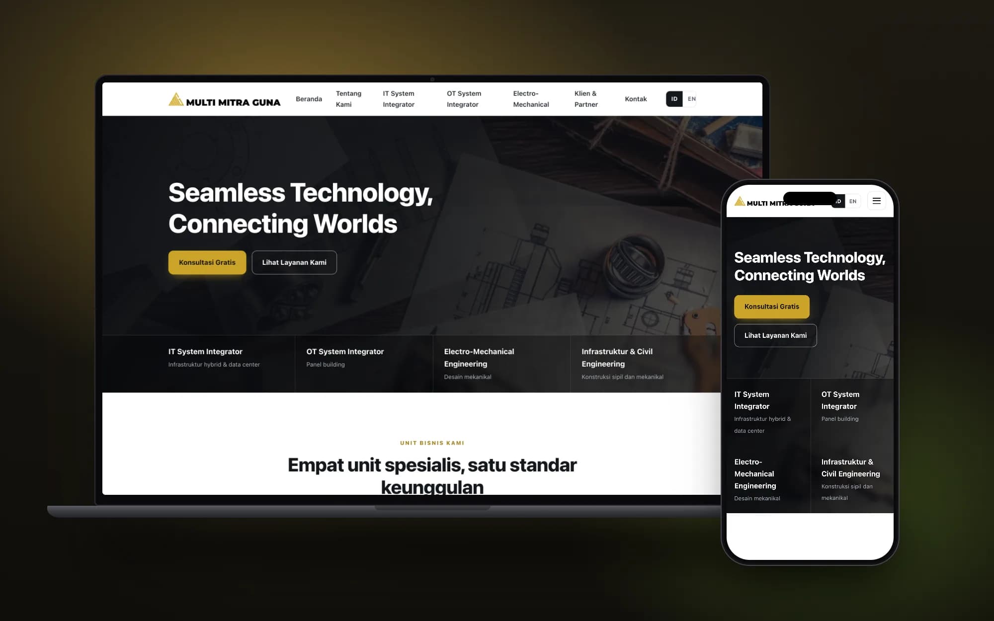 Multi Mitra Guna, laptop and phone mockup