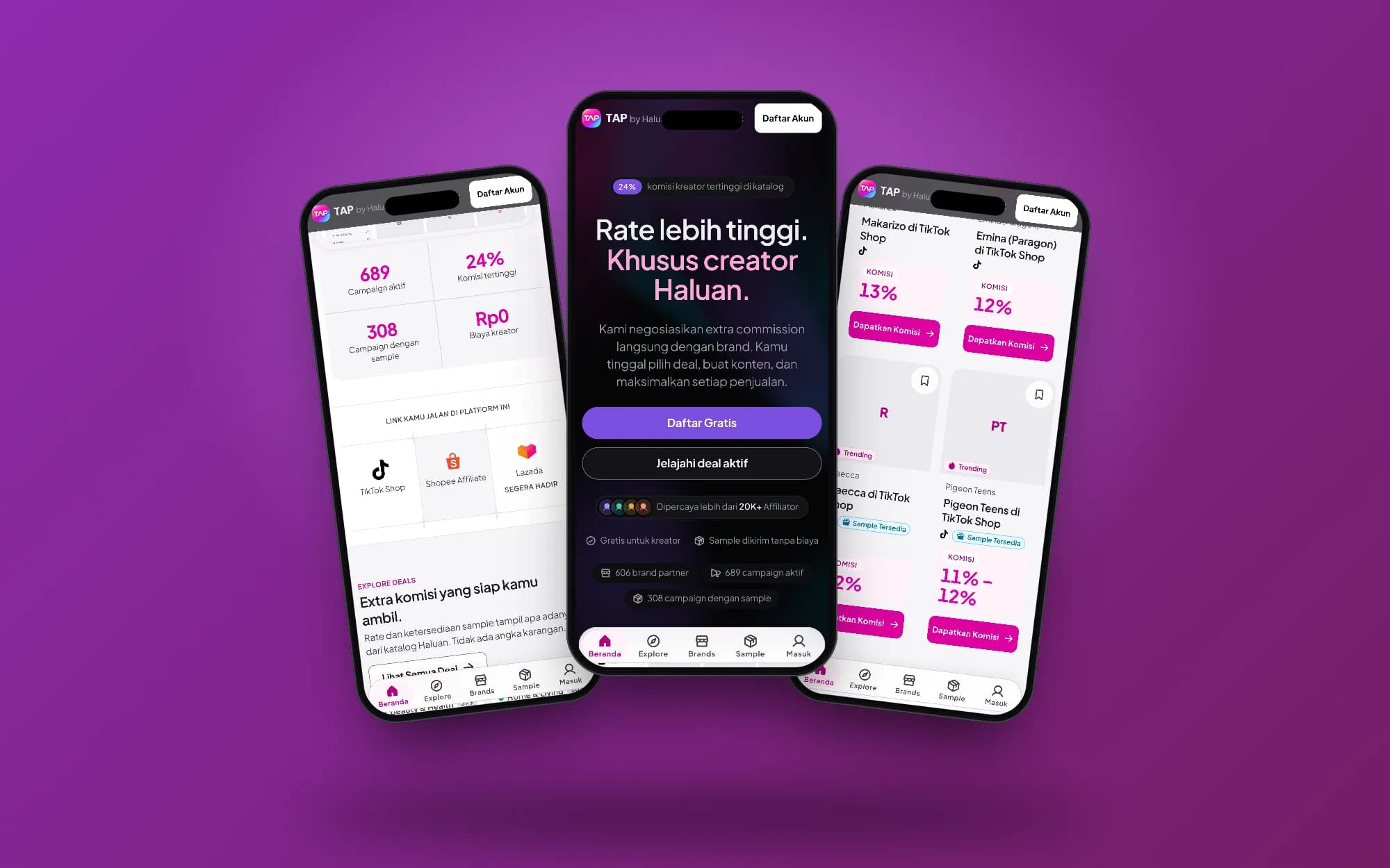 TAP by Haluan, mobile screens