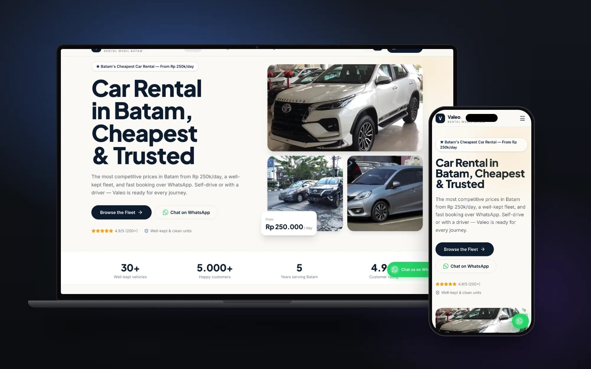 Valeo Rental, laptop and phone mockup