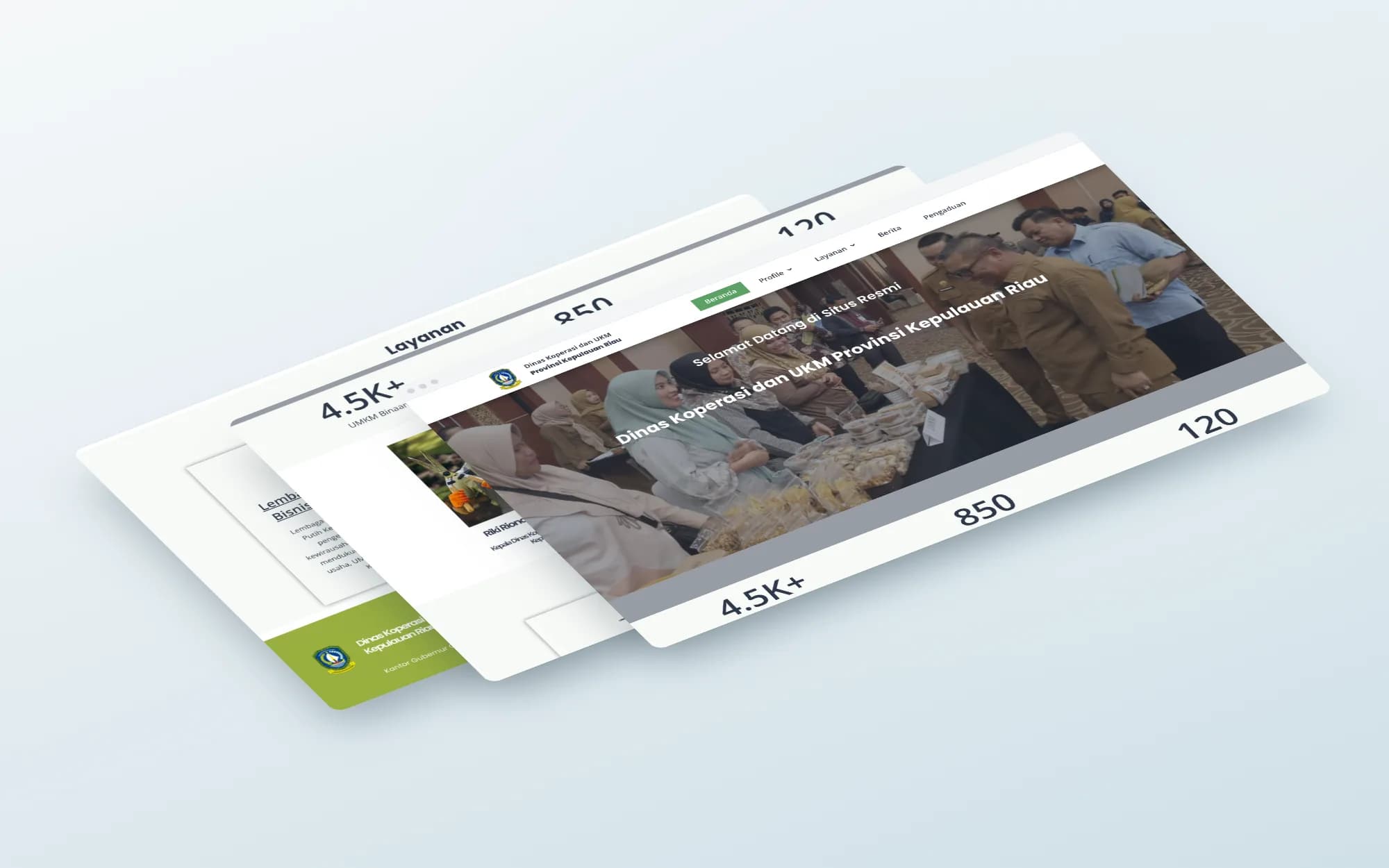 Diskop UKM Kepri, page sections shown as floating layers