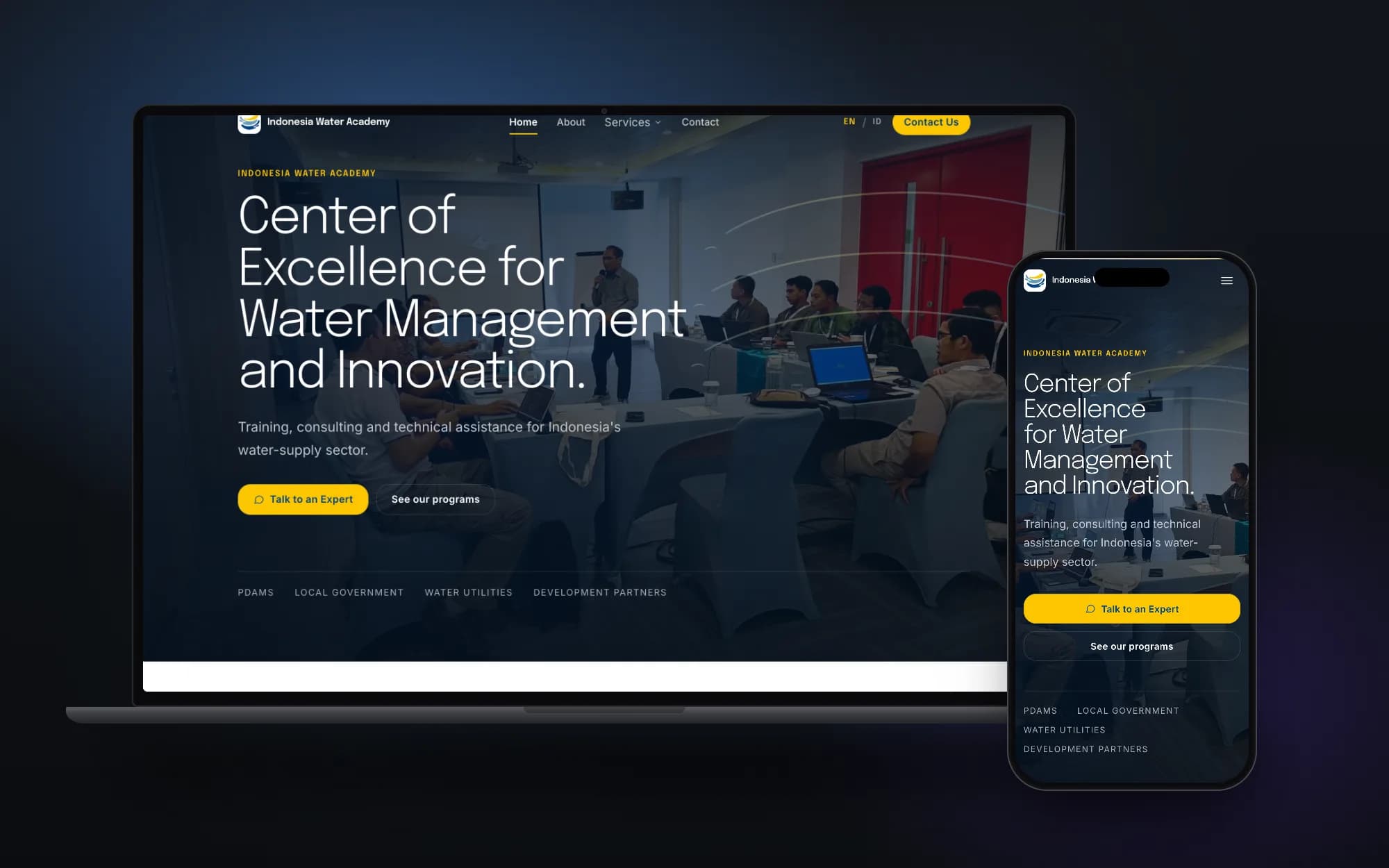 Indonesia Water Academy, laptop and phone mockup