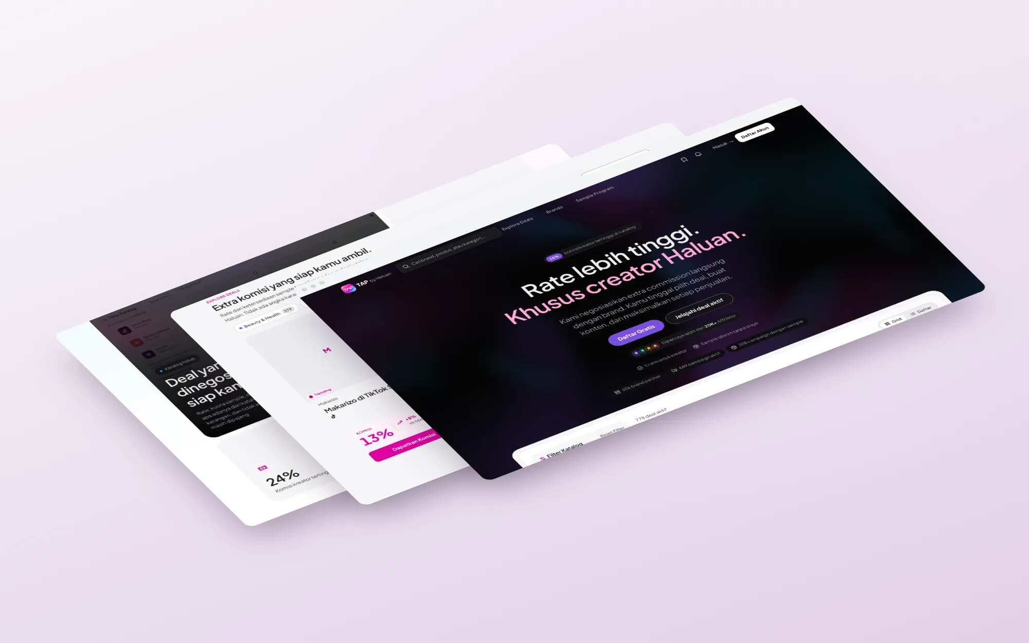 TAP by Haluan, page sections shown as floating layers
